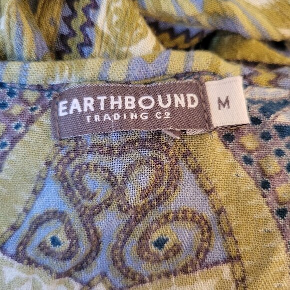 Earthbound Trading‎ Boho Maxi Dress Ethnic Print Flared Sleeves M Blue Green - Picture 2 of 7